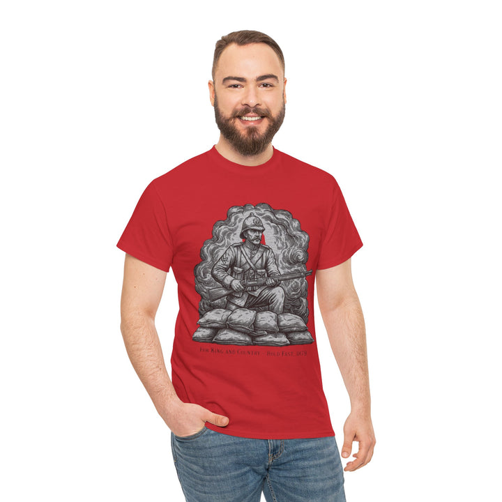 Soldier 1879 T-Shirt featuring a vintage Rorke’s Drift–style rifleman illustration. A bold Anglo-Zulu War tribute design.