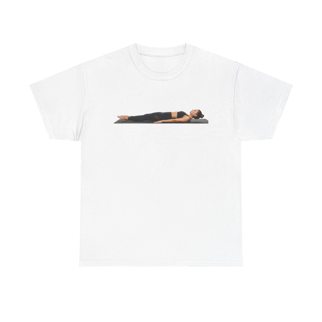Yoga Savasana Pose Tee – soft, breathable cotton featuring the iconic Savasana pose. Perfect for yoga practice, meditation, or casual, mindful lifestyle wear.