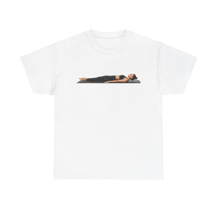 Yoga Savasana Pose Tee – soft, breathable cotton featuring the iconic Savasana pose. Perfect for yoga practice, meditation, or casual, mindful lifestyle wear.