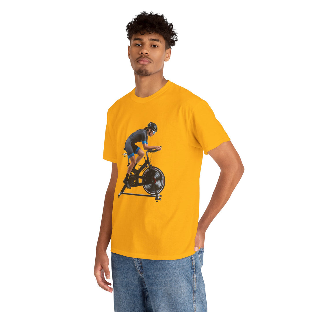 Spin Indoor Trainer T‑Shirt – lightweight, breathable cotton designed for indoor cycling. Comfortable, durable, and perfect for spin workouts and training.