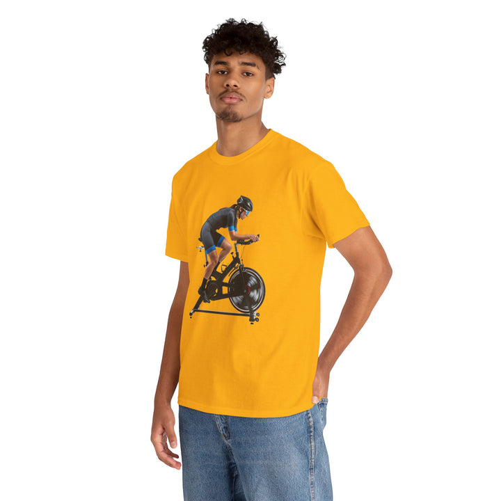 Spin Indoor Trainer T‑Shirt – lightweight, breathable cotton designed for indoor cycling. Comfortable, durable, and perfect for spin workouts and training.
