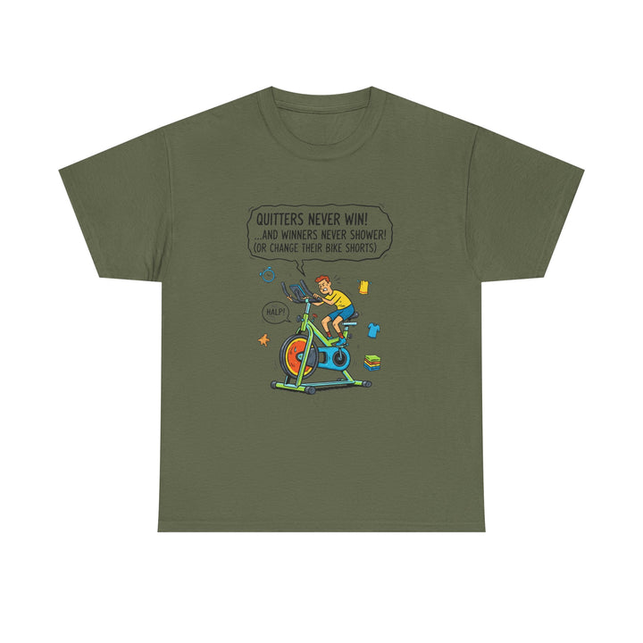 Spin Motivational Tee – soft, breathable cotton featuring an inspiring cycling graphic. Perfect for spin classes, workouts, and active lifestyle wear.