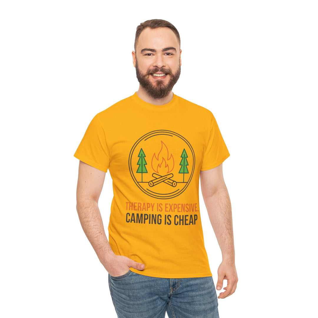 Funny Camping Therapy T-Shirt — Retro Campfire Graphic Adventure Tee