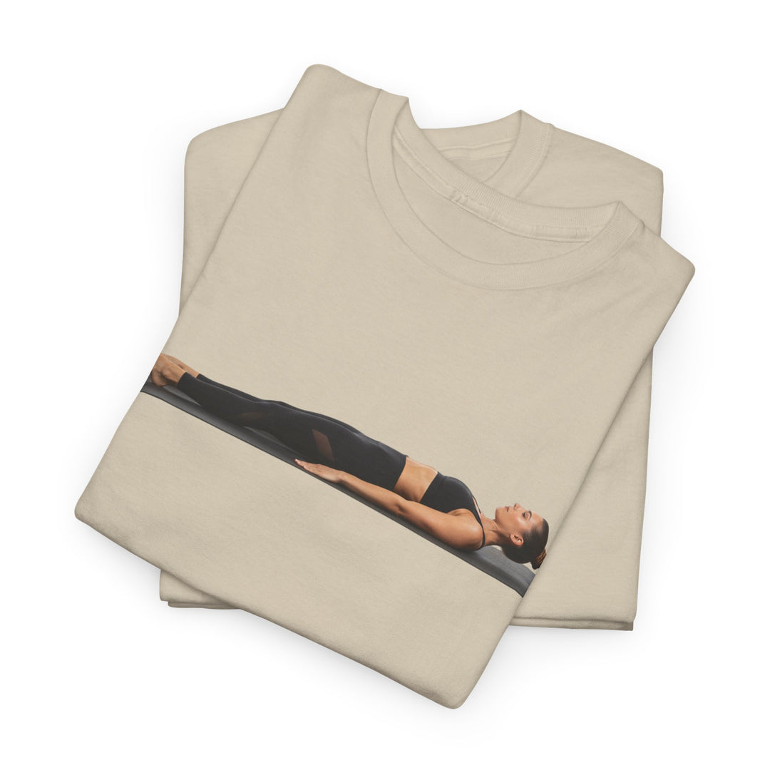Yoga Savasana Pose Tee – soft, breathable cotton featuring the iconic Savasana pose. Perfect for yoga practice, meditation, or casual, mindful lifestyle wear.