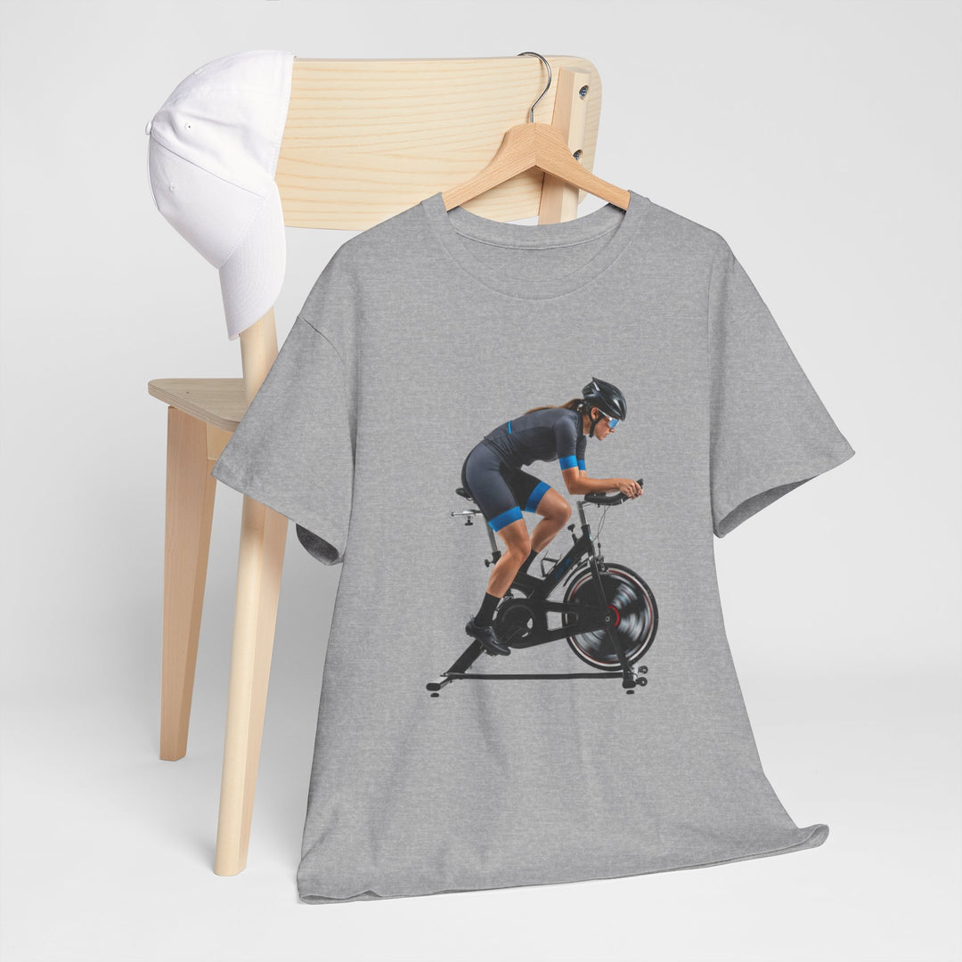 Spin Indoor Trainer T‑Shirt – lightweight, breathable cotton designed for indoor cycling. Comfortable, durable, and perfect for spin workouts and training.