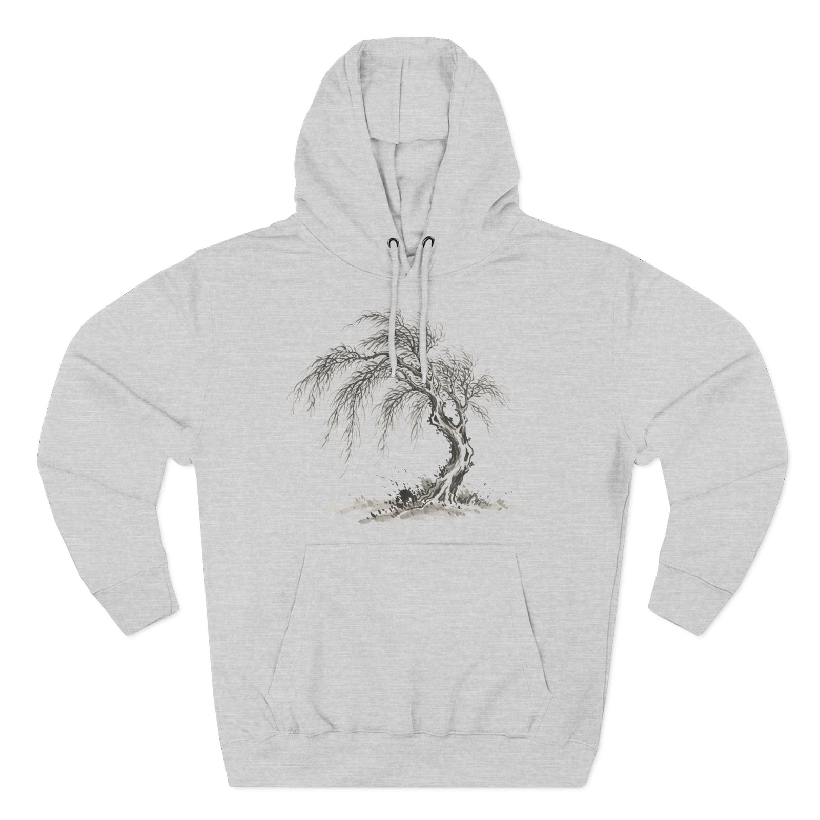 Gray hoodie by S&W Gallus featuring a black and white tree design.