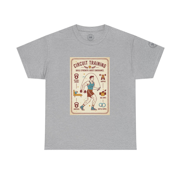 Grey T-shirt by S&amp;W Gallus, featuring a "Circuit Training" graphic design on the front.