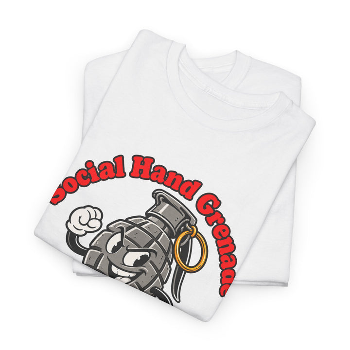 Social Hand Grenade military humour T-shirt by SW Gallus on a Gildan 5000 heavy cotton tee