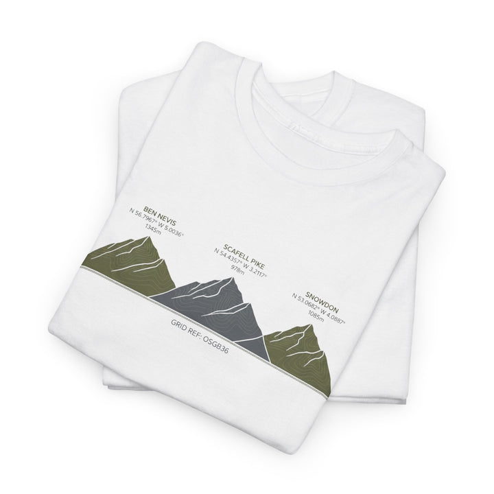 Three Peaks Challenge Graphic T-Shirt — Retro UK Mountain Hiking Tee