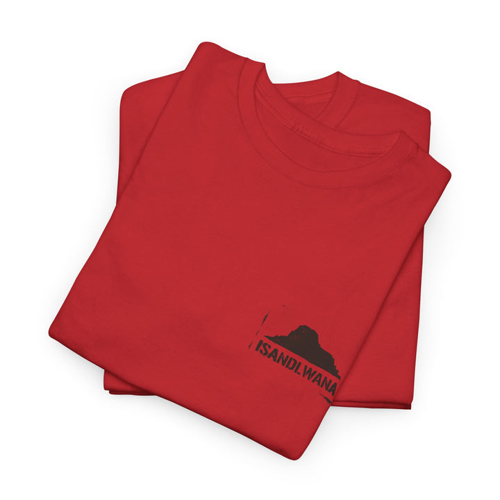 Minimal Rorke’s Drift landscape tee with “Isandlwana Over My Heart” design. Subtle Anglo-Zulu War tribute for true history enthusiasts.
