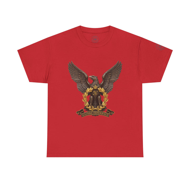 Red t-shirt by S&amp;W Gallus featuring an eagle crest graphic with laurel wreath and the text "Gloire Imperiale".