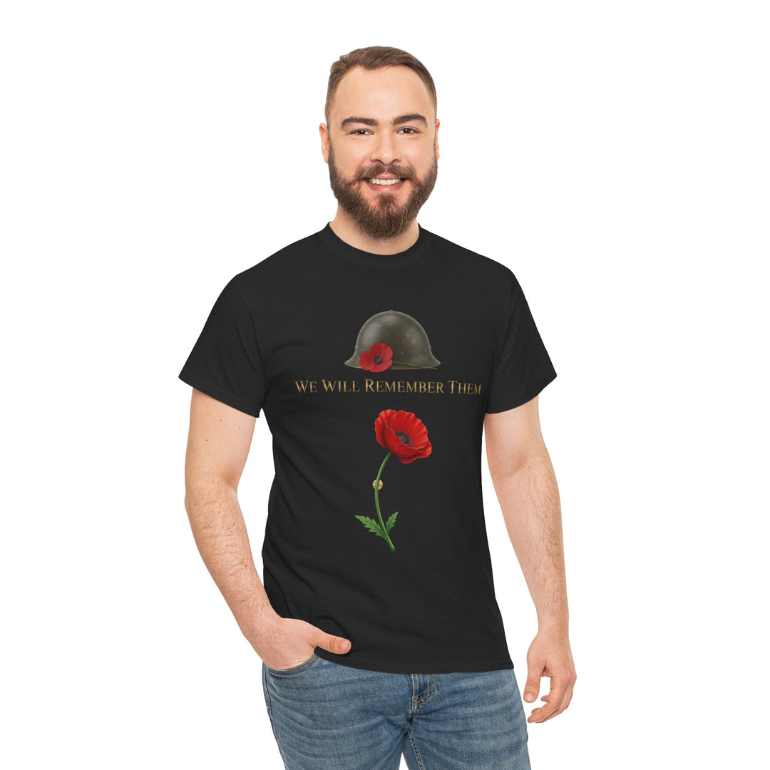 Poppy &amp; Helmet T-Shirt — Remembrance Floral Military Tribute Tee
