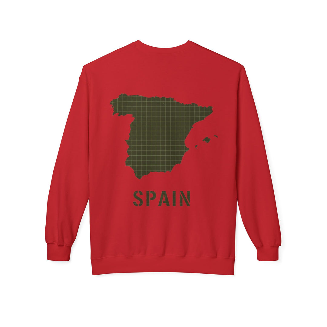Spain Map Crewneck Sweatshirt — Military Green Grid Spain Graphic