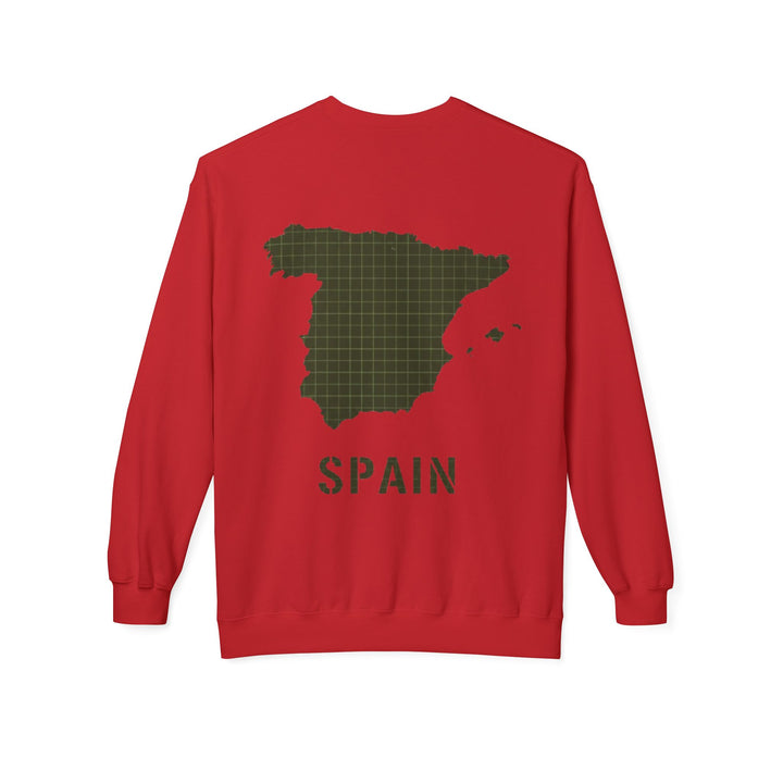 Spain Map Crewneck Sweatshirt — Military Green Grid Spain Graphic