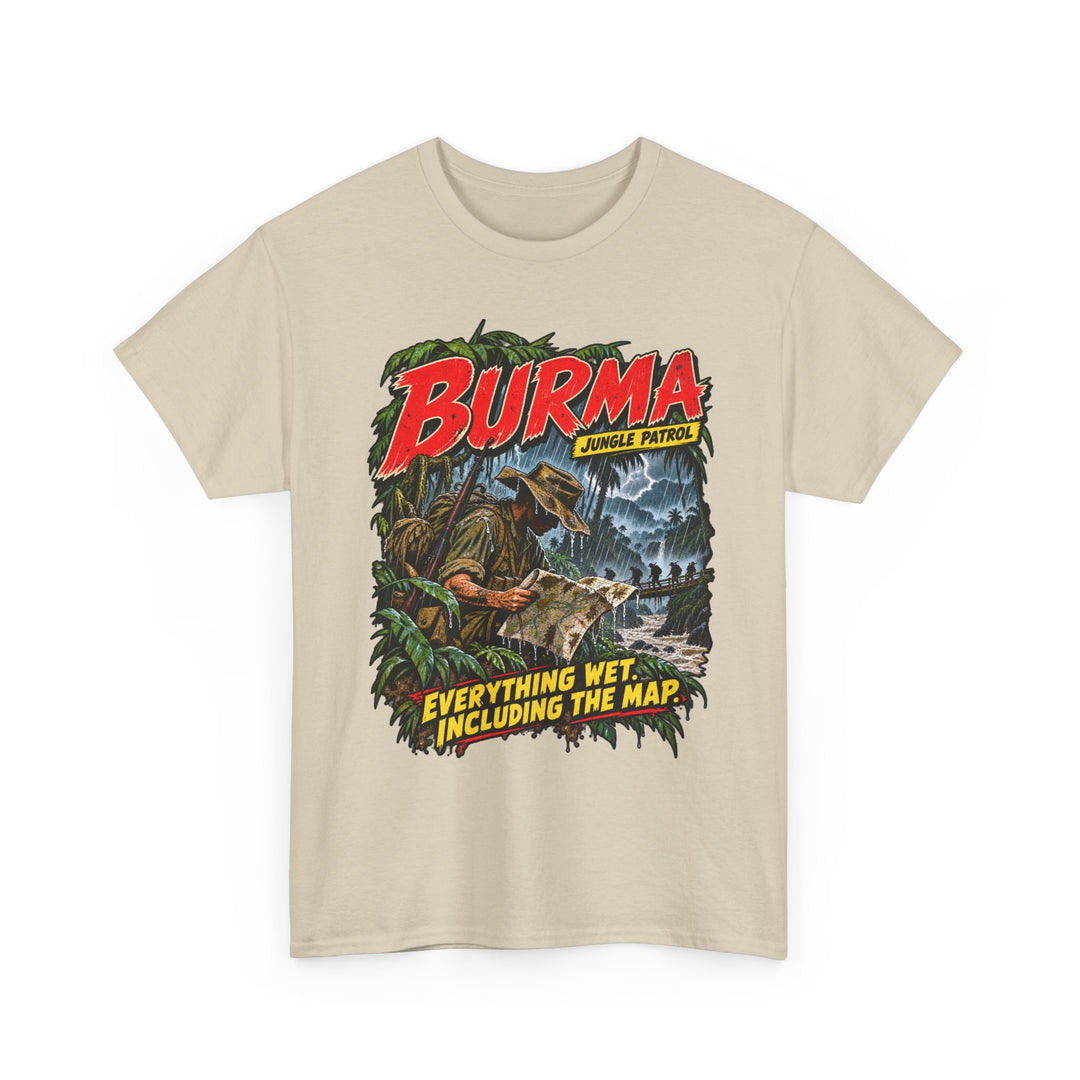 Burma T-Shirt — “Everything Wet, Including the Map” Jungle Humour Tee