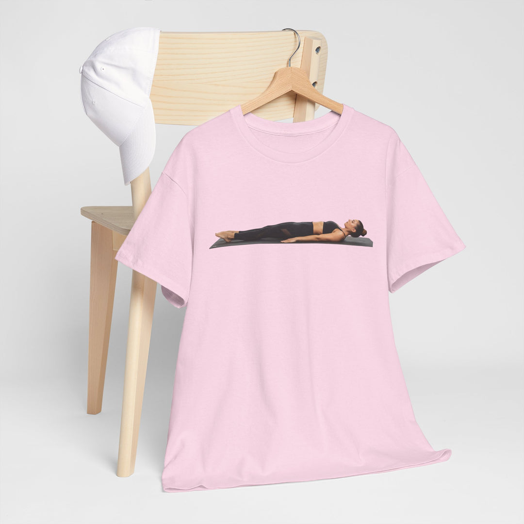 Yoga Savasana Pose Tee – soft, breathable cotton featuring the iconic Savasana pose. Perfect for yoga practice, meditation, or casual, mindful lifestyle wear.