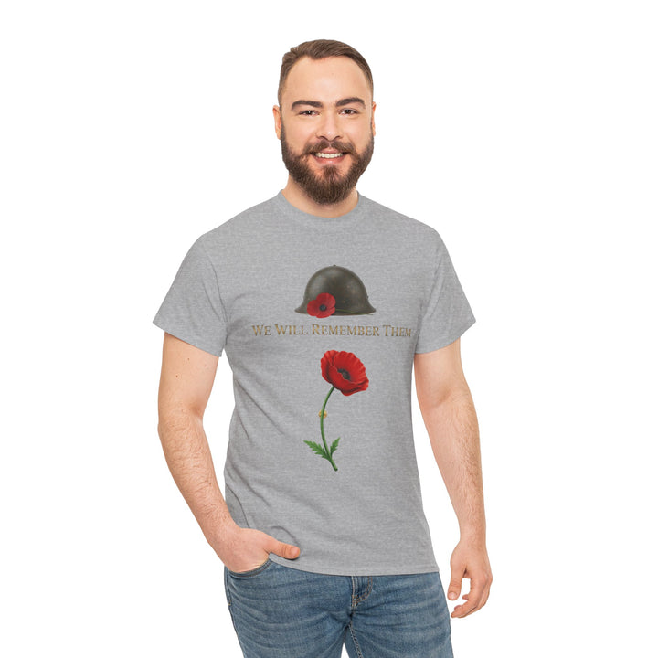 Poppy &amp; Helmet T-Shirt — Remembrance Floral Military Tribute Tee
