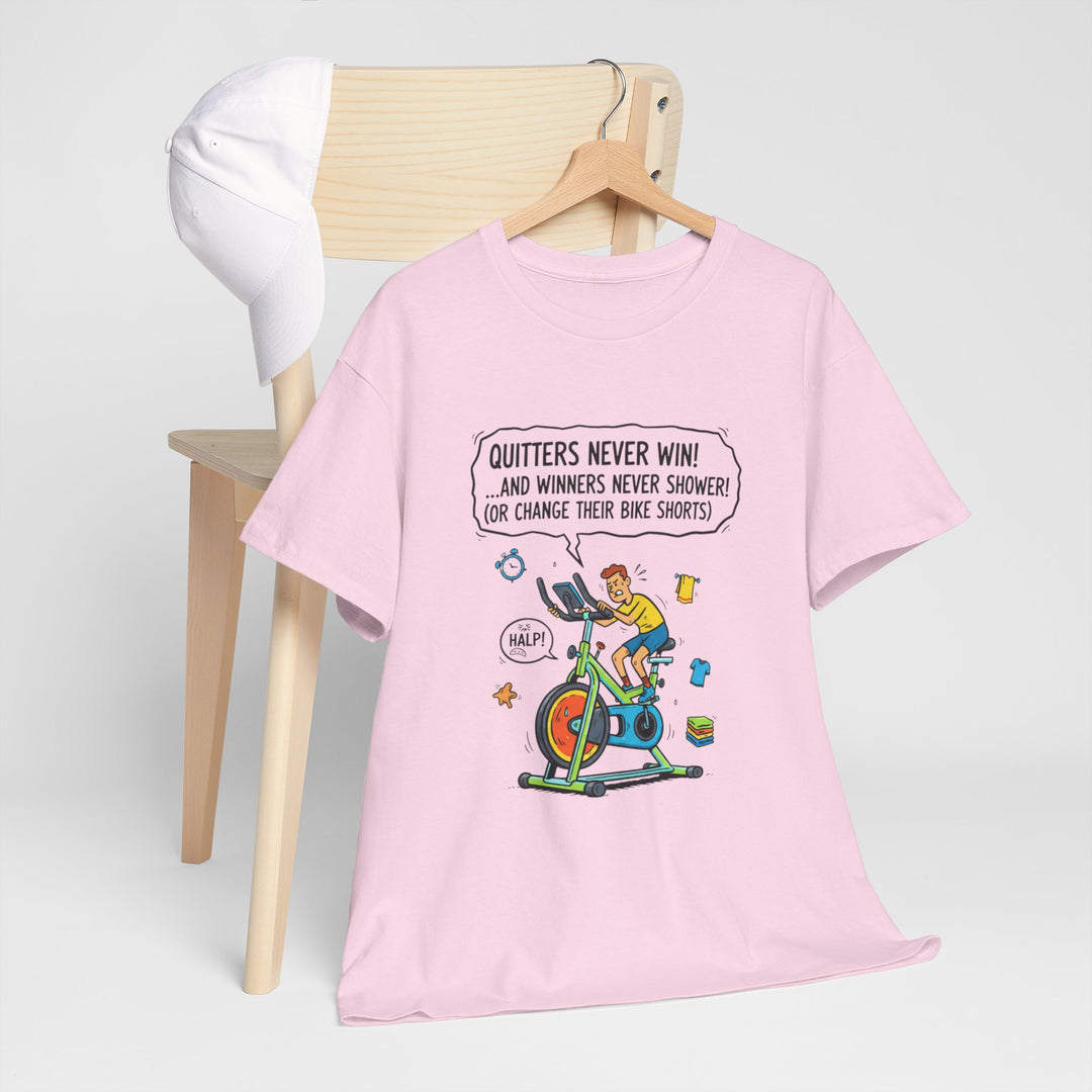 Spin Motivational Tee – soft, breathable cotton featuring an inspiring cycling graphic. Perfect for spin classes, workouts, and active lifestyle wear.