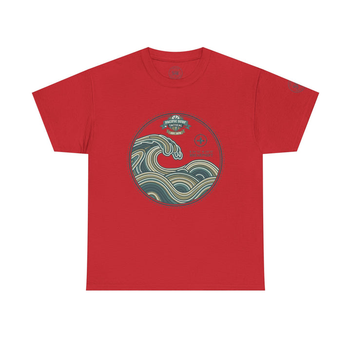 Red T-shirt by S&amp;W Gallus, featuring a wave crest logo on the chest.
