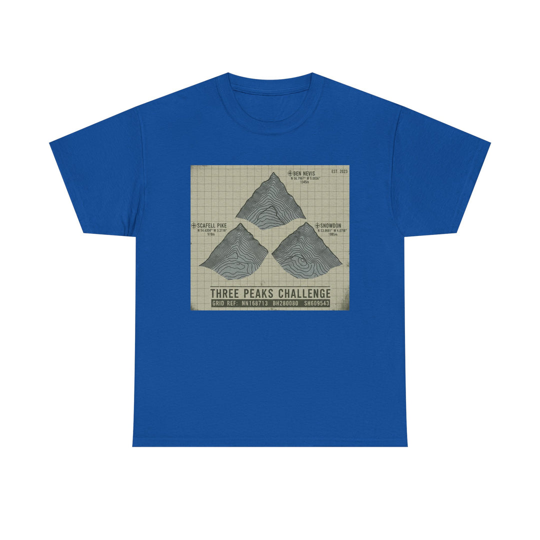 Three Peaks Challenge Graphic T-Shirt — Retro UK Mountain Summit Tee