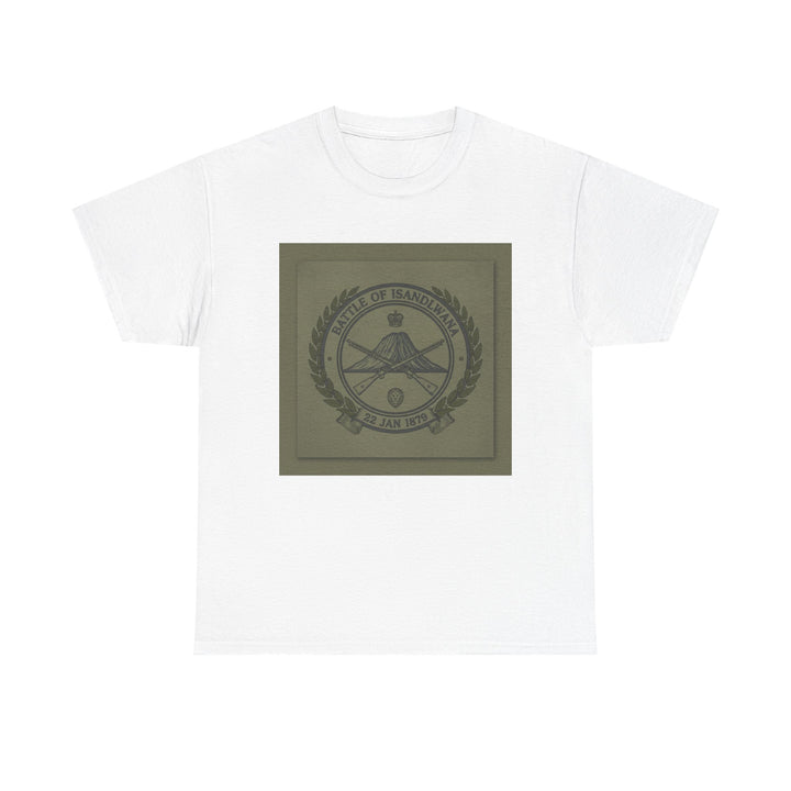 Isandlwana vintage military emblem crewneck T-shirt. Heritage graphic design inspired by historic battlefield legacy.