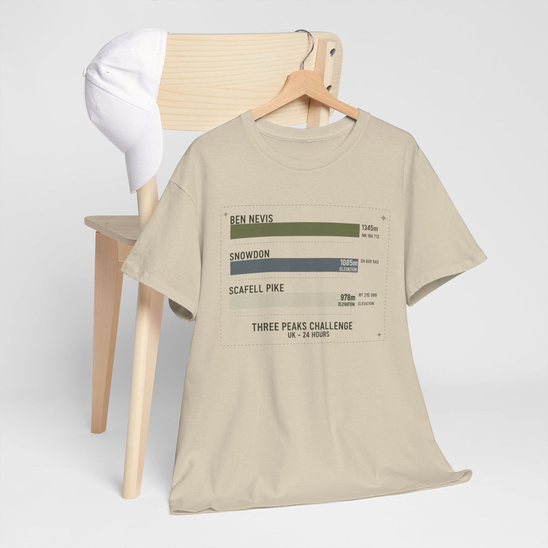 Three Peaks Challenge Graphic T-Shirt — Retro UK Mountain Hiking Tee