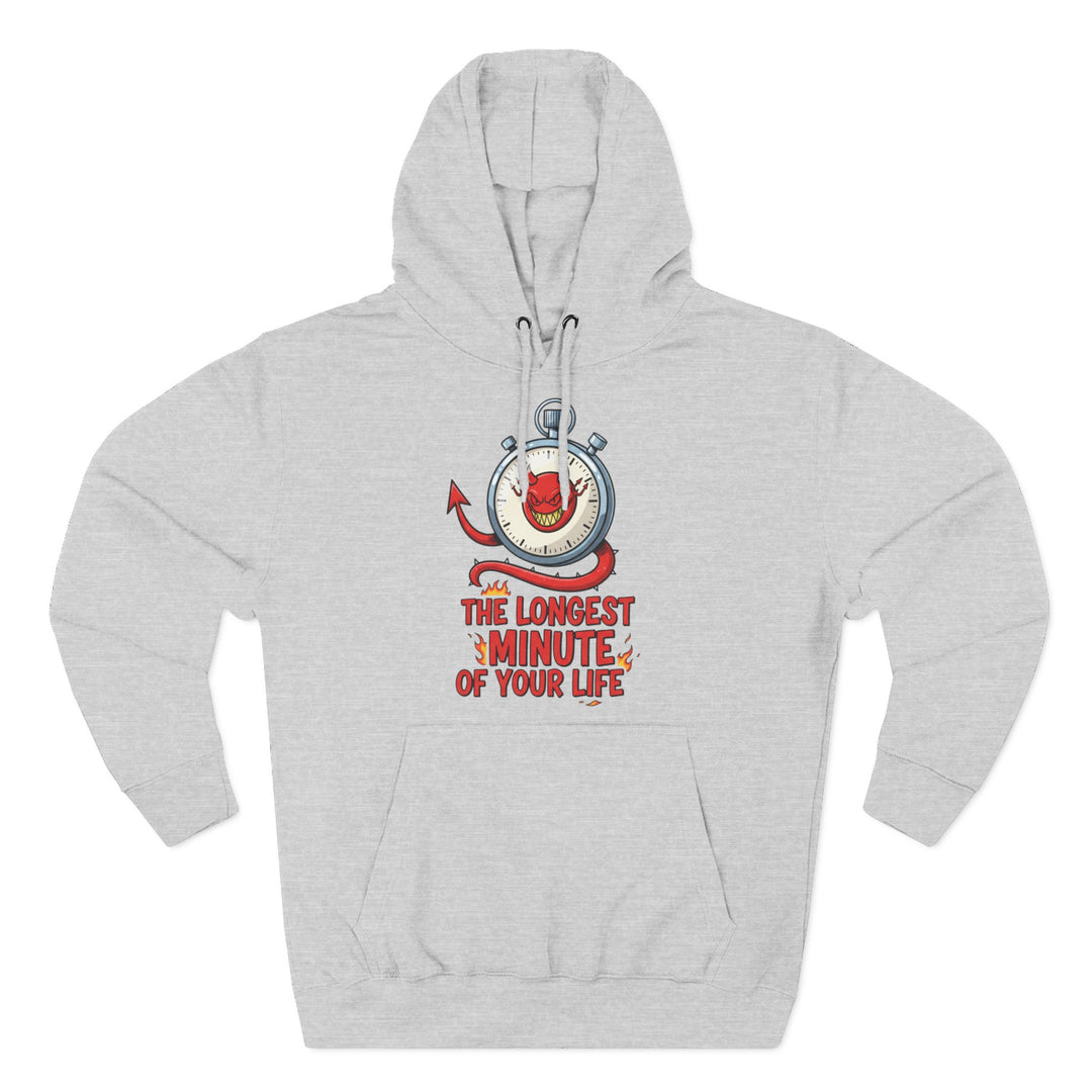 Gray hoodie by S&amp;W Gallus, featuring a devilish stopwatch graphic and bold text on the front.