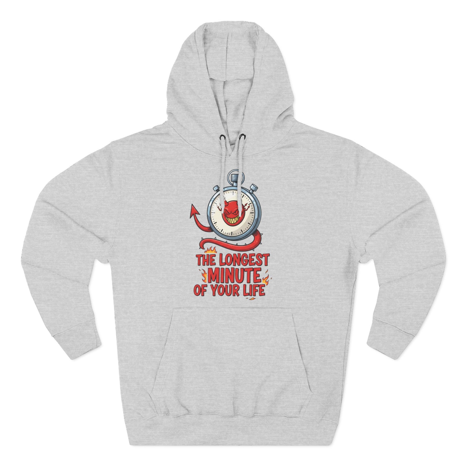 Gray hoodie by S&W Gallus, featuring a devilish stopwatch graphic and bold text on the front.