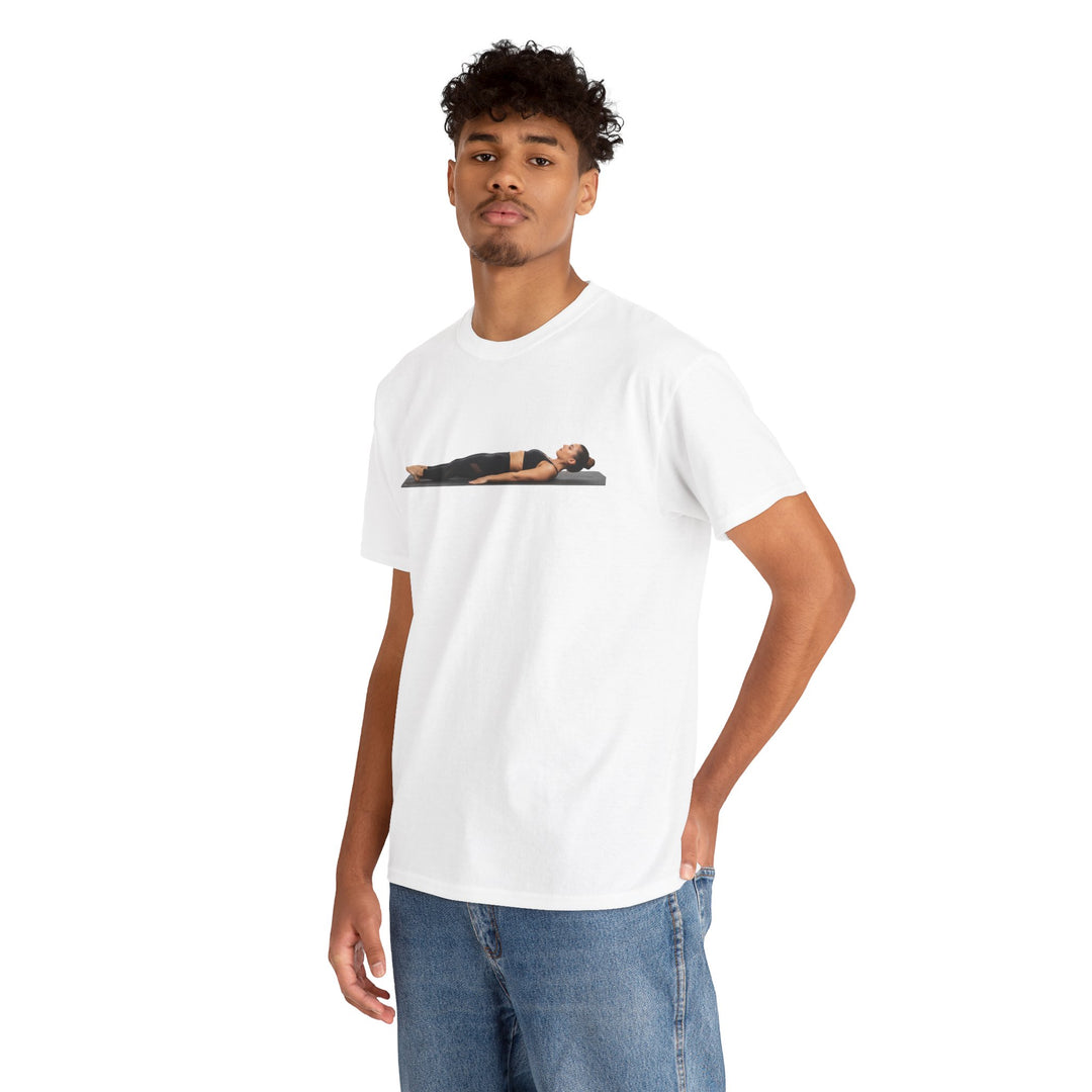 Yoga Savasana Pose Tee – soft, breathable cotton featuring the iconic Savasana pose. Perfect for yoga practice, meditation, or casual, mindful lifestyle wear.
