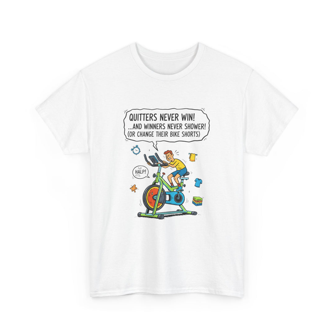 Spin Motivational Tee – soft, breathable cotton featuring an inspiring cycling graphic. Perfect for spin classes, workouts, and active lifestyle wear.