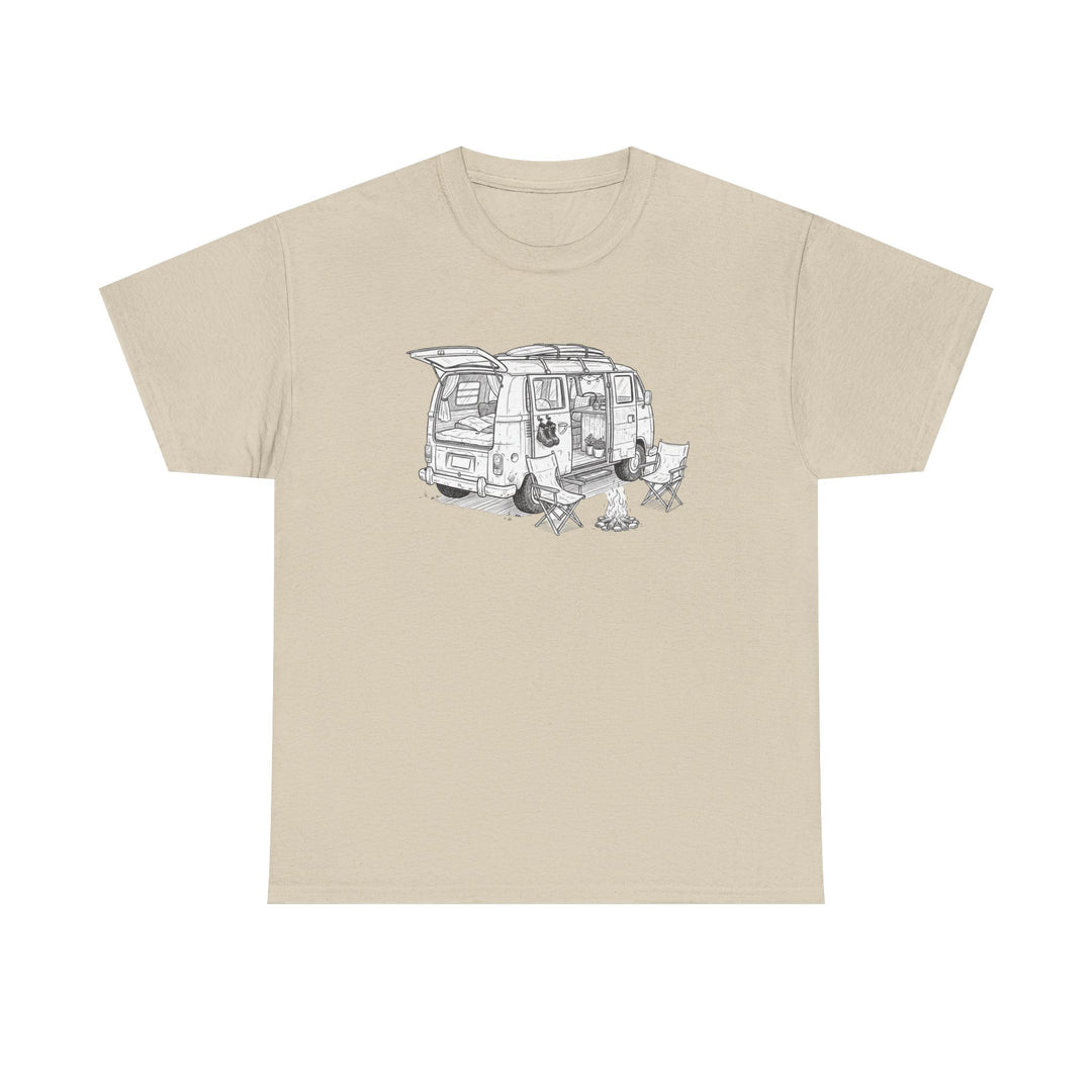 Open Van Sketch T-Shirt featuring a detailed van illustration. Soft, breathable cotton with a relaxed fit for everyday casual style.