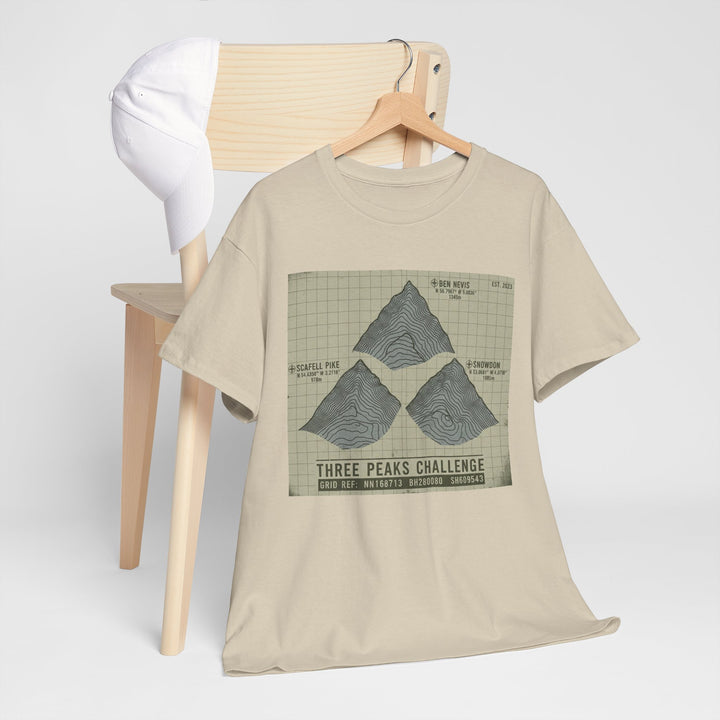 Three Peaks Challenge Graphic T-Shirt — Retro UK Mountain Summit Tee