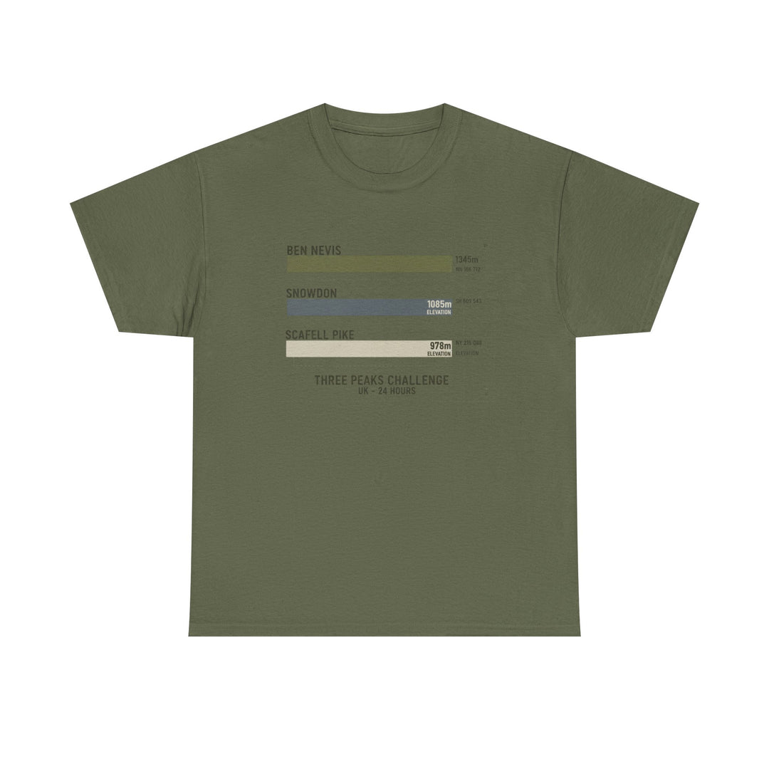 Three Peaks Challenge Graphic T-Shirt — Retro UK Mountain Hiking Tee