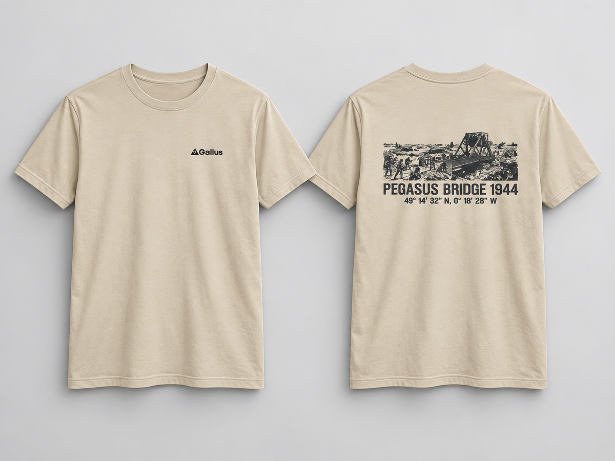 Pegasus Bridge 1944 T-Shirt — D-Day Airborne Heritage — Gallus primary hero mockup