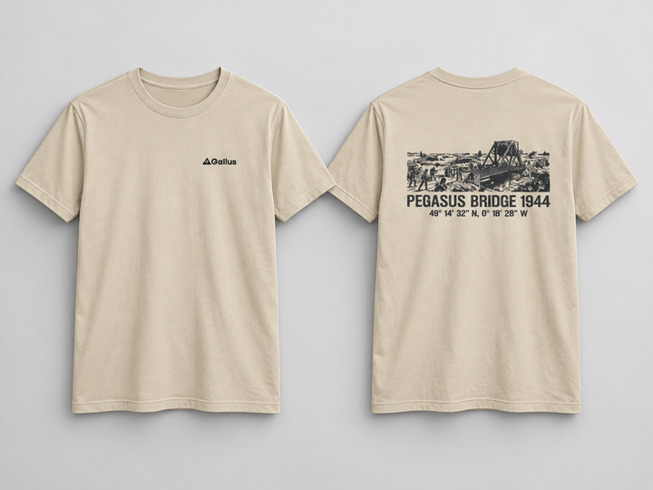Pegasus Bridge 1944 T-Shirt — D-Day Airborne Heritage — Gallus primary hero mockup