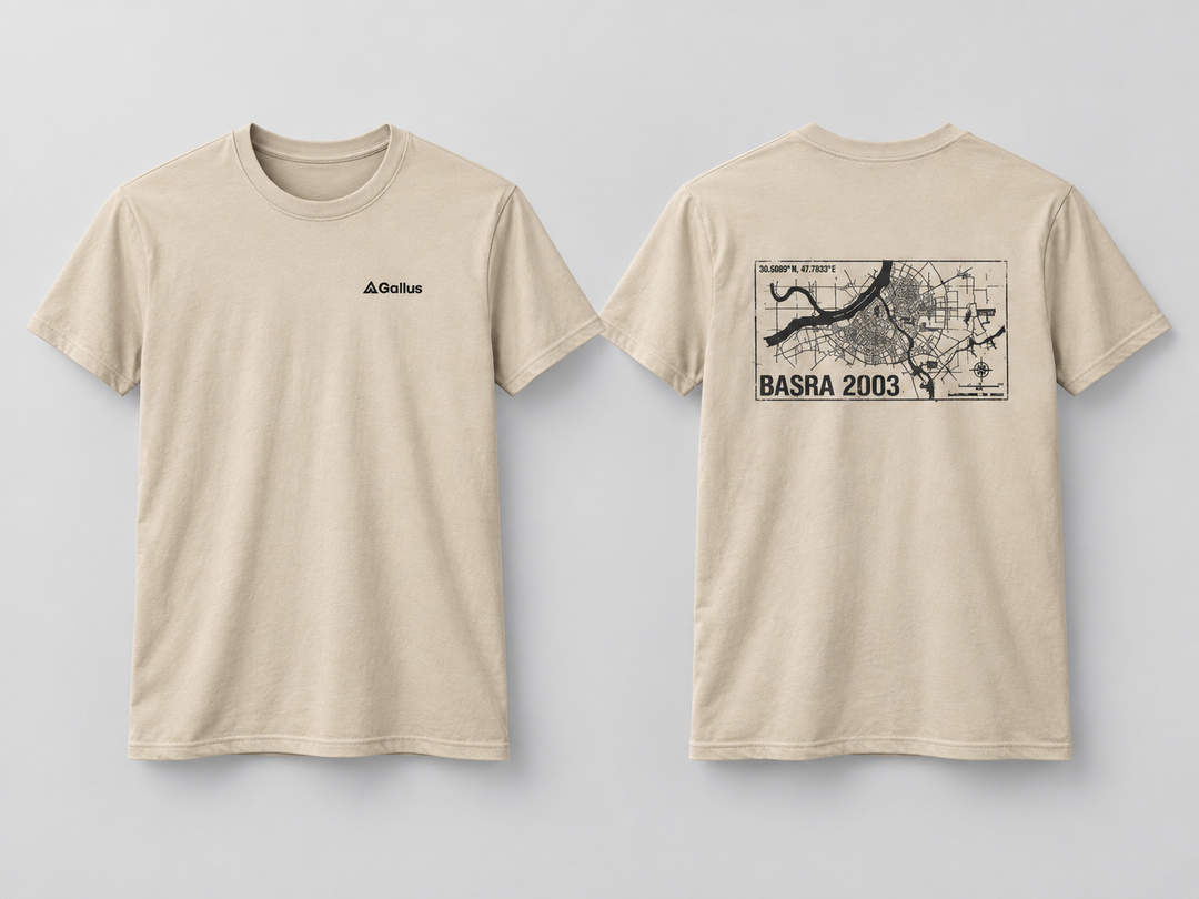 Basra 2003 Military Map T-Shirt — Operation TELIC — Gallus primary hero mockup