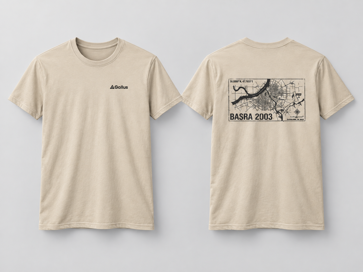 Basra 2003 Military Map T-Shirt — Operation TELIC — Gallus primary hero mockup