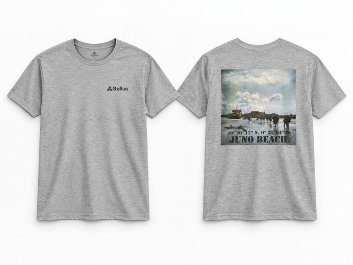 Juno Beach Coordinates T-Shirt — Canadian D-Day 1944 — Gallus primary hero mockup