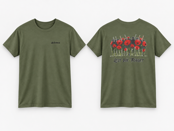 1914–1918 Remembrance T-Shirt — Great War Memorial — Gallus primary hero mockup
