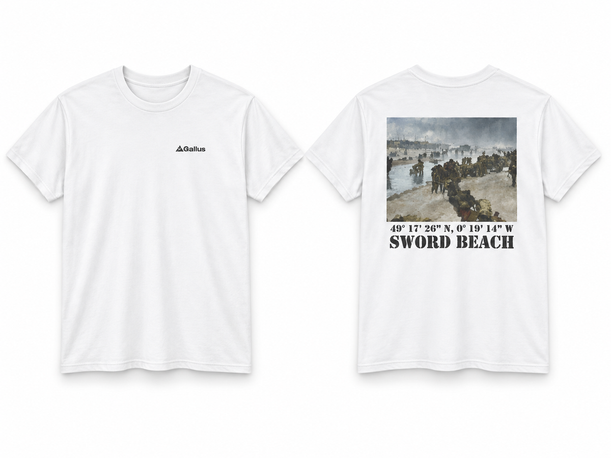 Sword Beach Coordinates T-Shirt — British D-Day 1944 — Gallus primary hero mockup