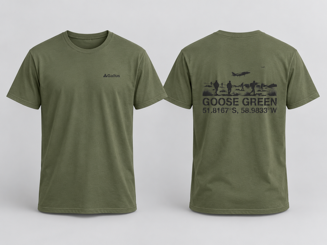 Goose Green 1982 T-Shirt — Falklands War Heritage — Gallus primary hero mockup