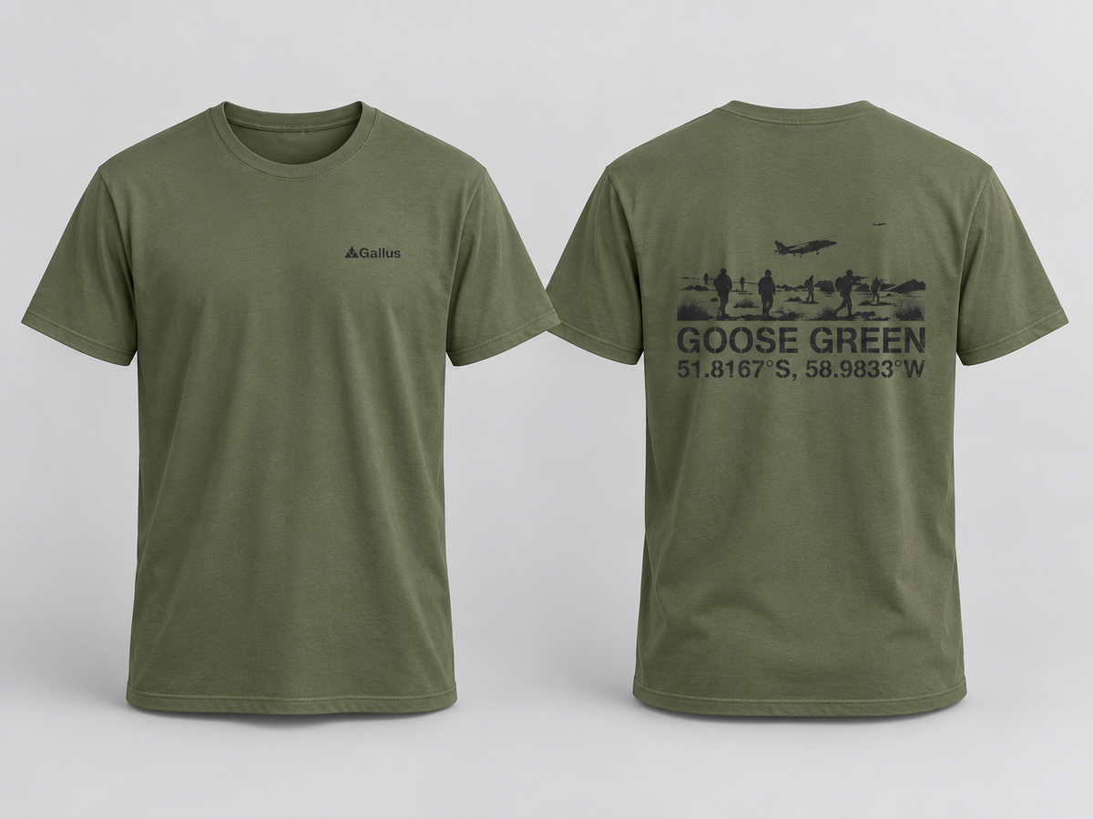 Goose Green 1982 T-Shirt — Falklands War Heritage — Gallus primary hero mockup