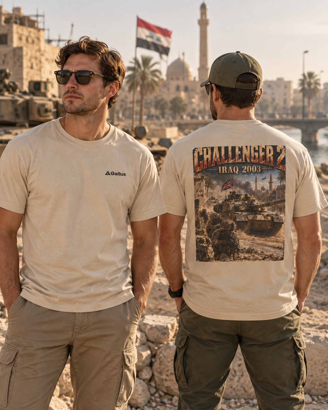 Challenger 2 Iraq 2003 T-Shirt — Battle for Basra — Gallus primary hero mockup