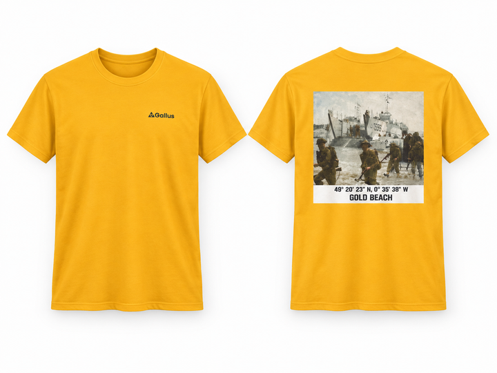 Gold Beach Coordinates T-Shirt — British D-Day 1944 — Gallus primary hero mockup
