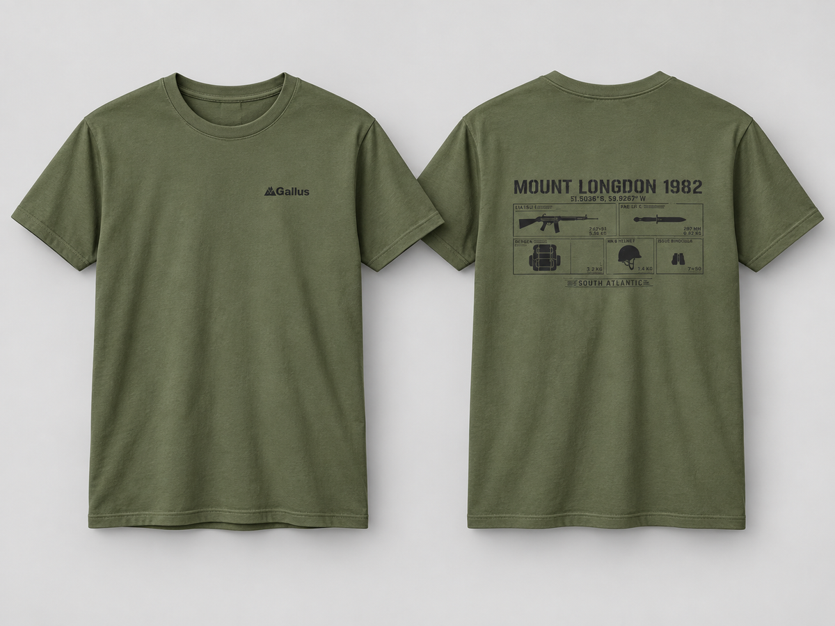 Mount Longdon 1982 T-Shirt — Falklands War Heritage — Gallus primary hero mockup
