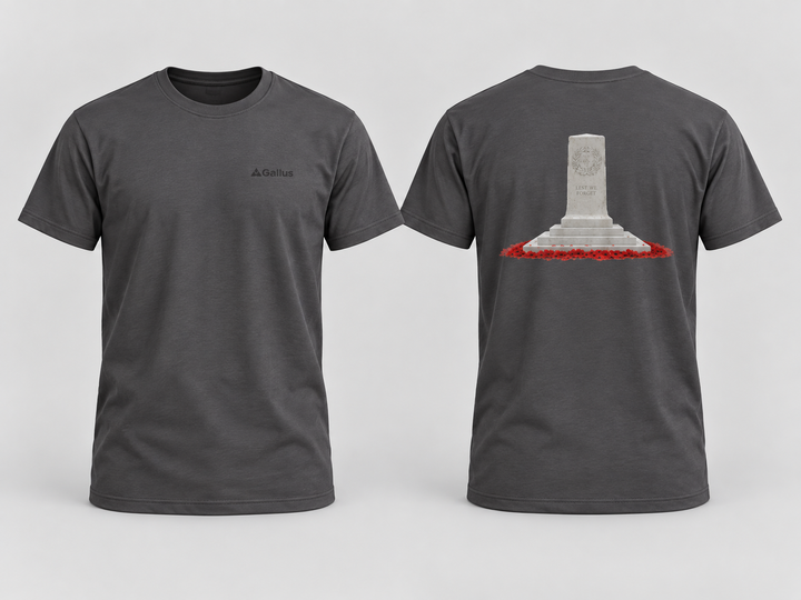 Cenotaph Remembrance T-Shirt — Whitehall Memorial — Gallus primary hero mockup