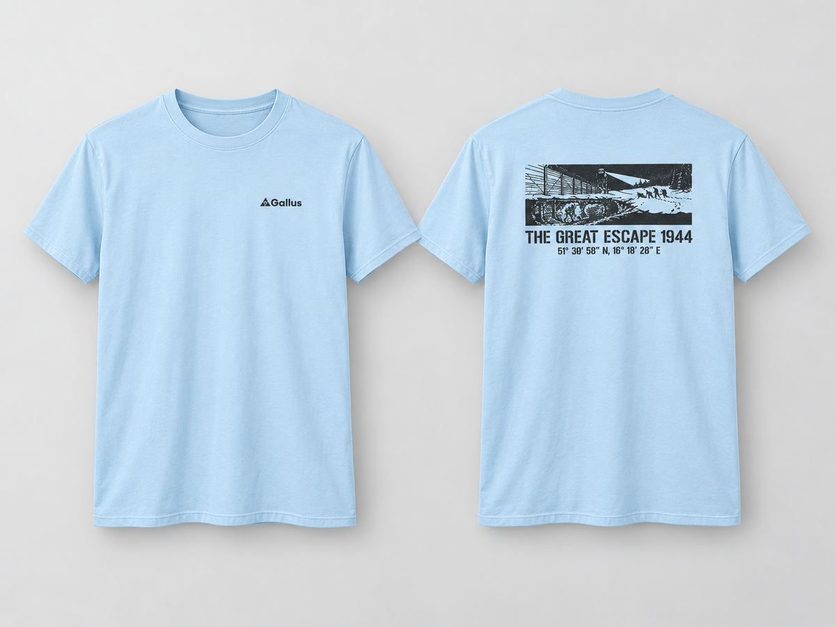 The Great Escape 1944 T-Shirt — Stalag Luft III — Gallus primary hero mockup