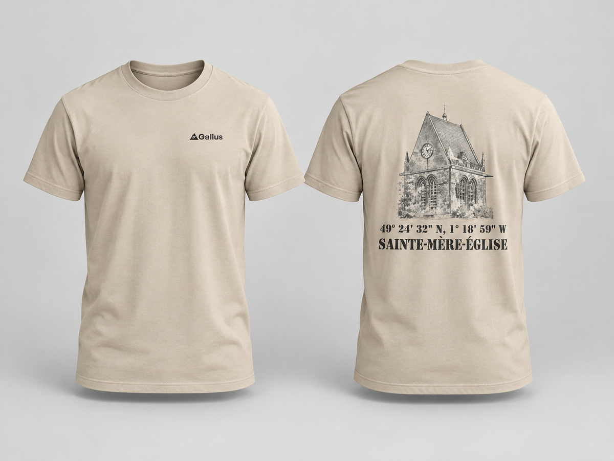 Sainte-Mère-Église 1944 T-Shirt — D-Day Airborne Heritage — Gallus primary hero mockup