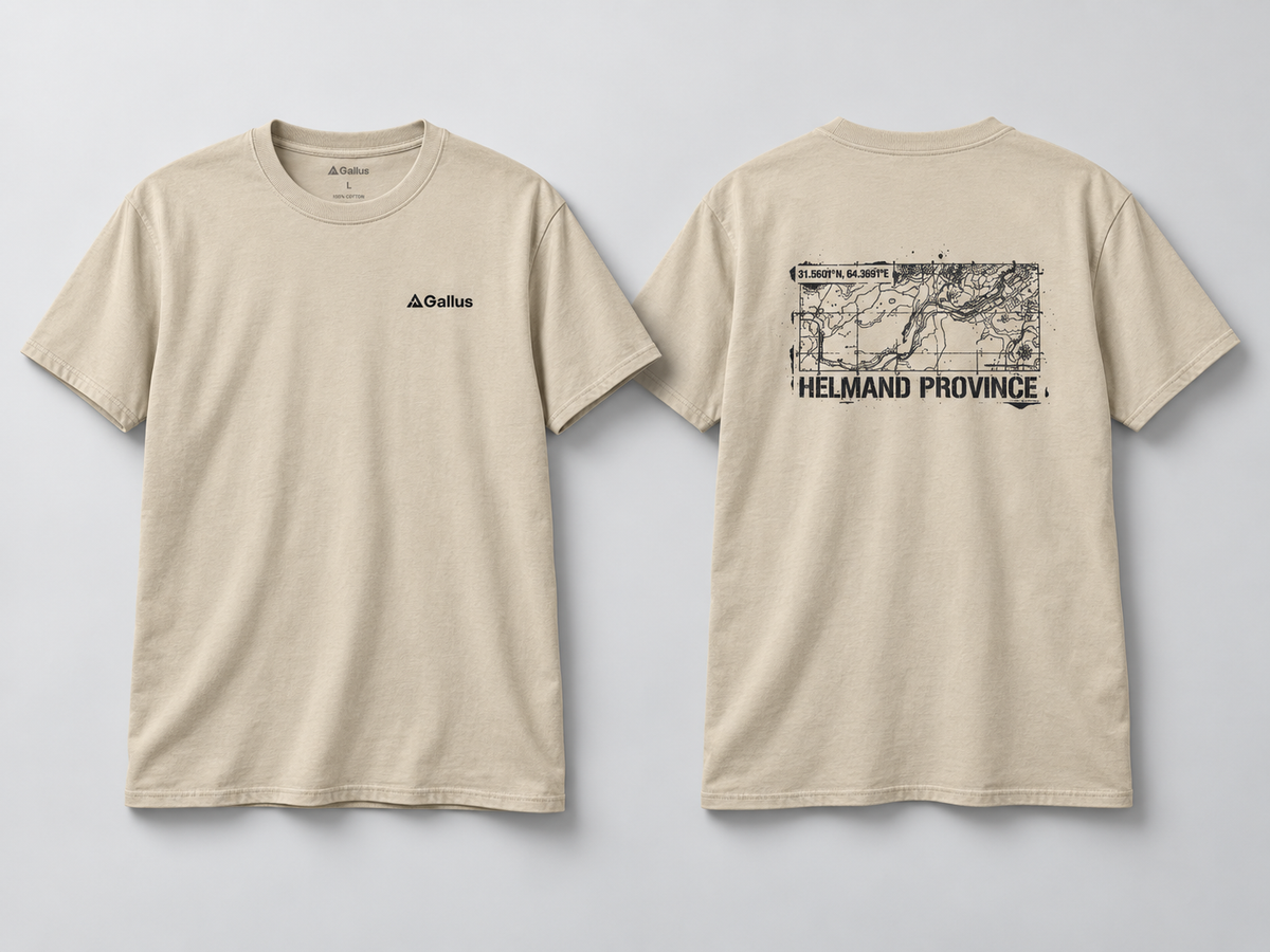 Operation HERRICK Helmand Province Map T-Shirt — Afghanistan Heritage — Gallus primary hero mockup